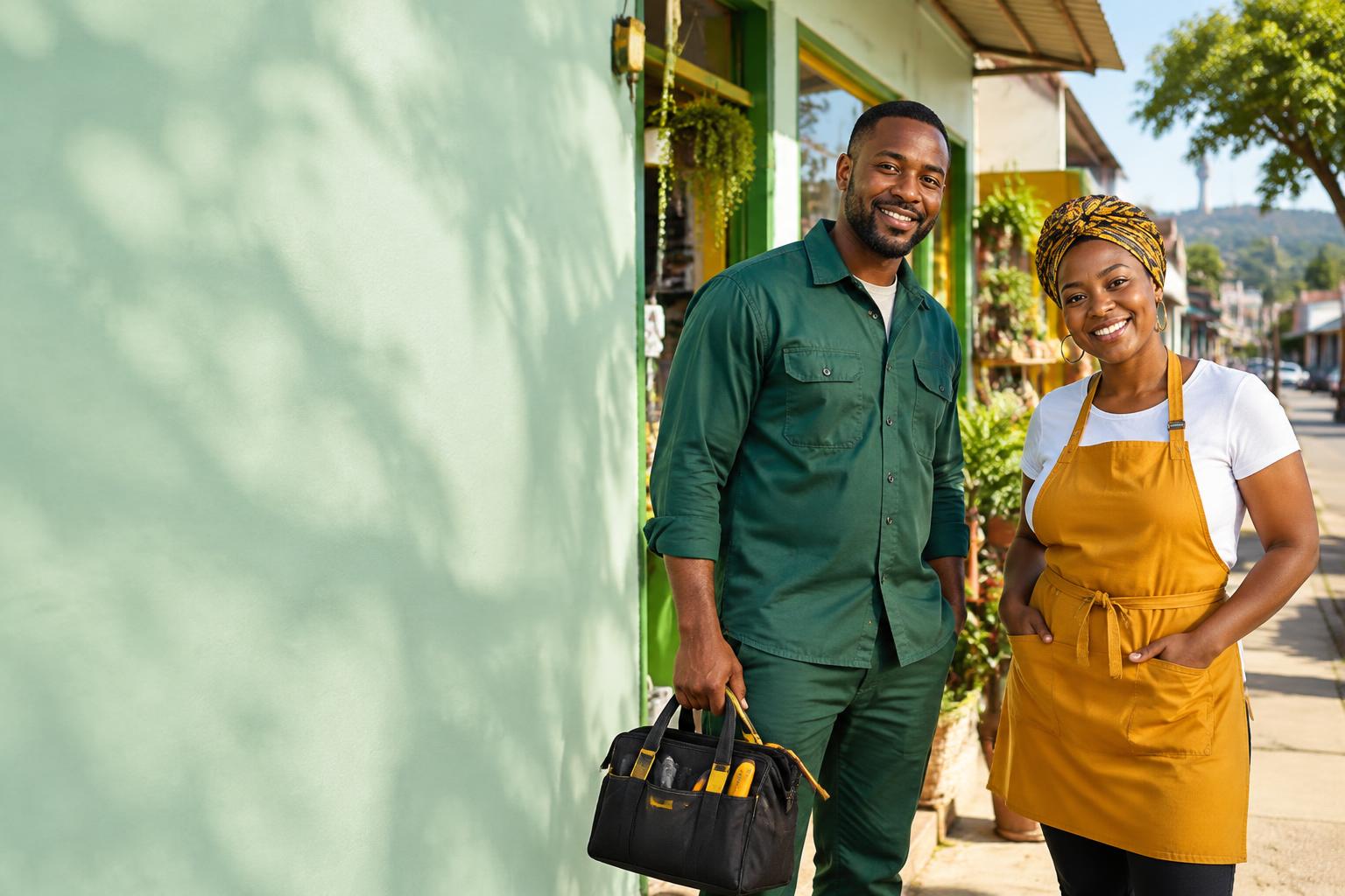 South African tradesman and local business owner outside a neighbourhood shop
